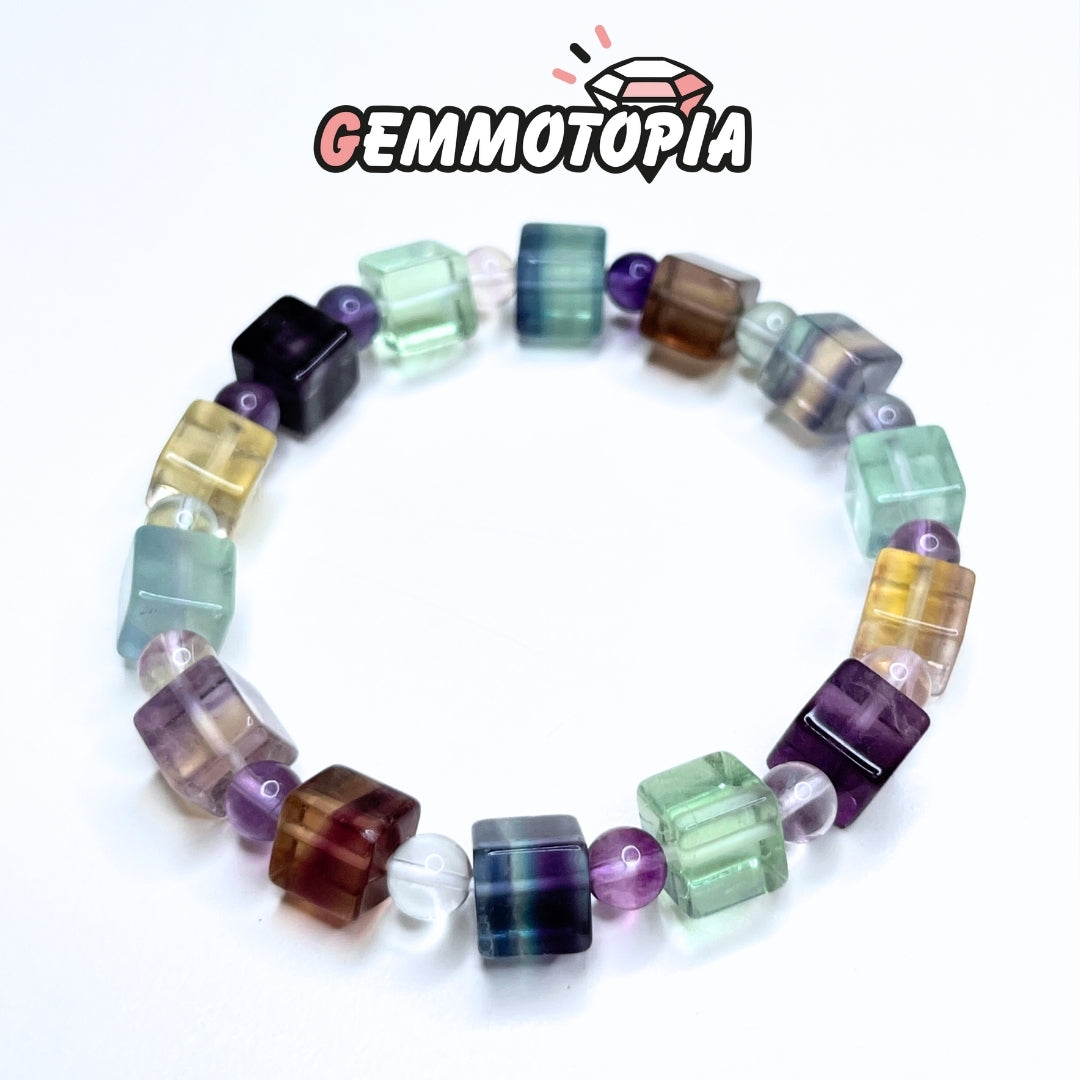 Bracelet Cubique Fluorite Arc-en-Ciel 3A