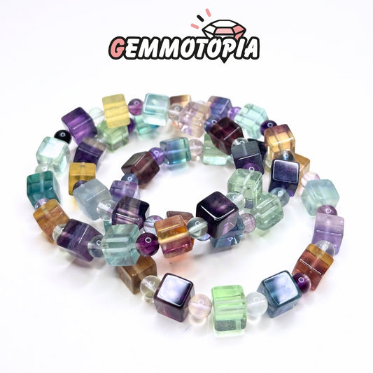 Bracelet Cubique en Fluorite Arc-en-Ciel