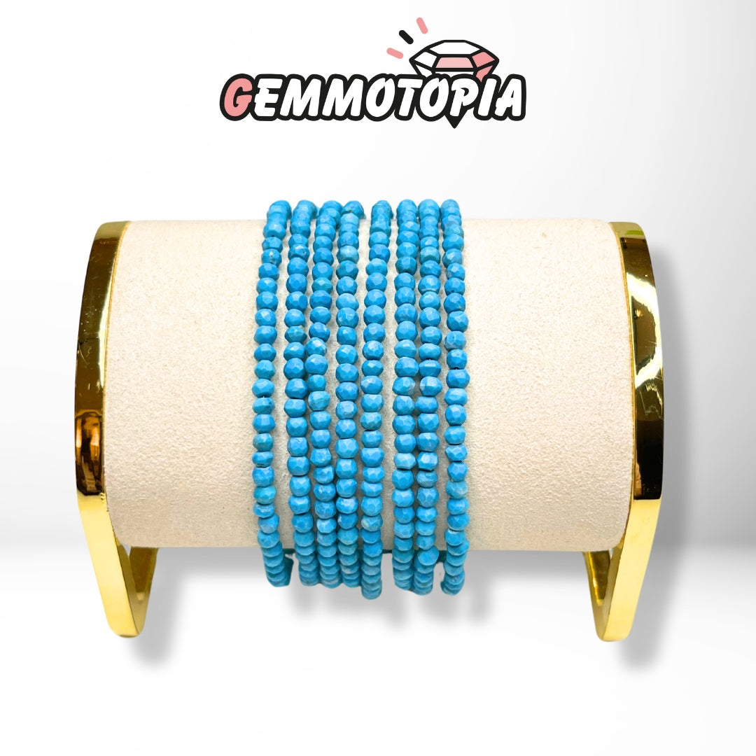 Bracelet Turquoise Kingman Facetté Fermoir Argent