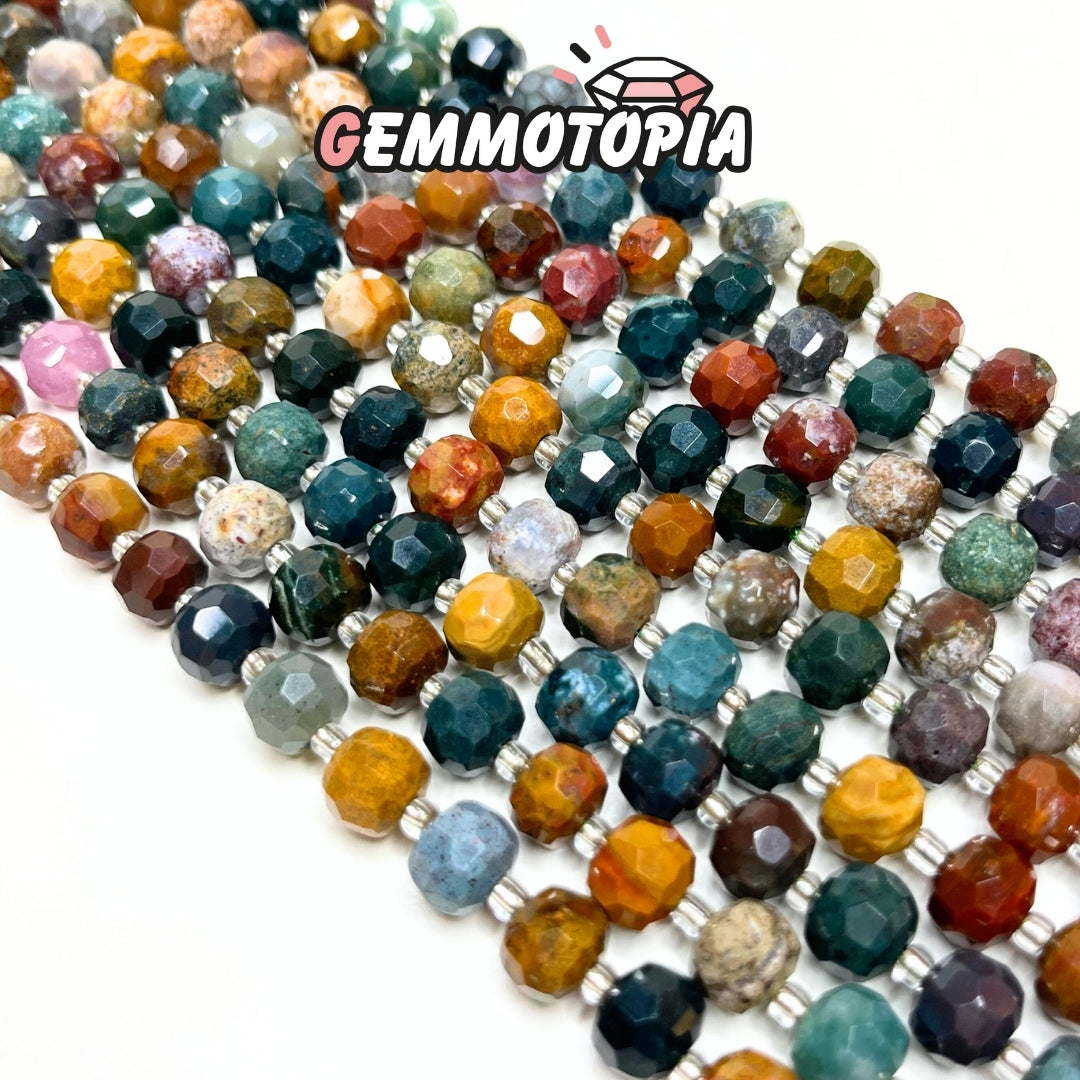 Perle Rondelle Facettée Jaspe Océan