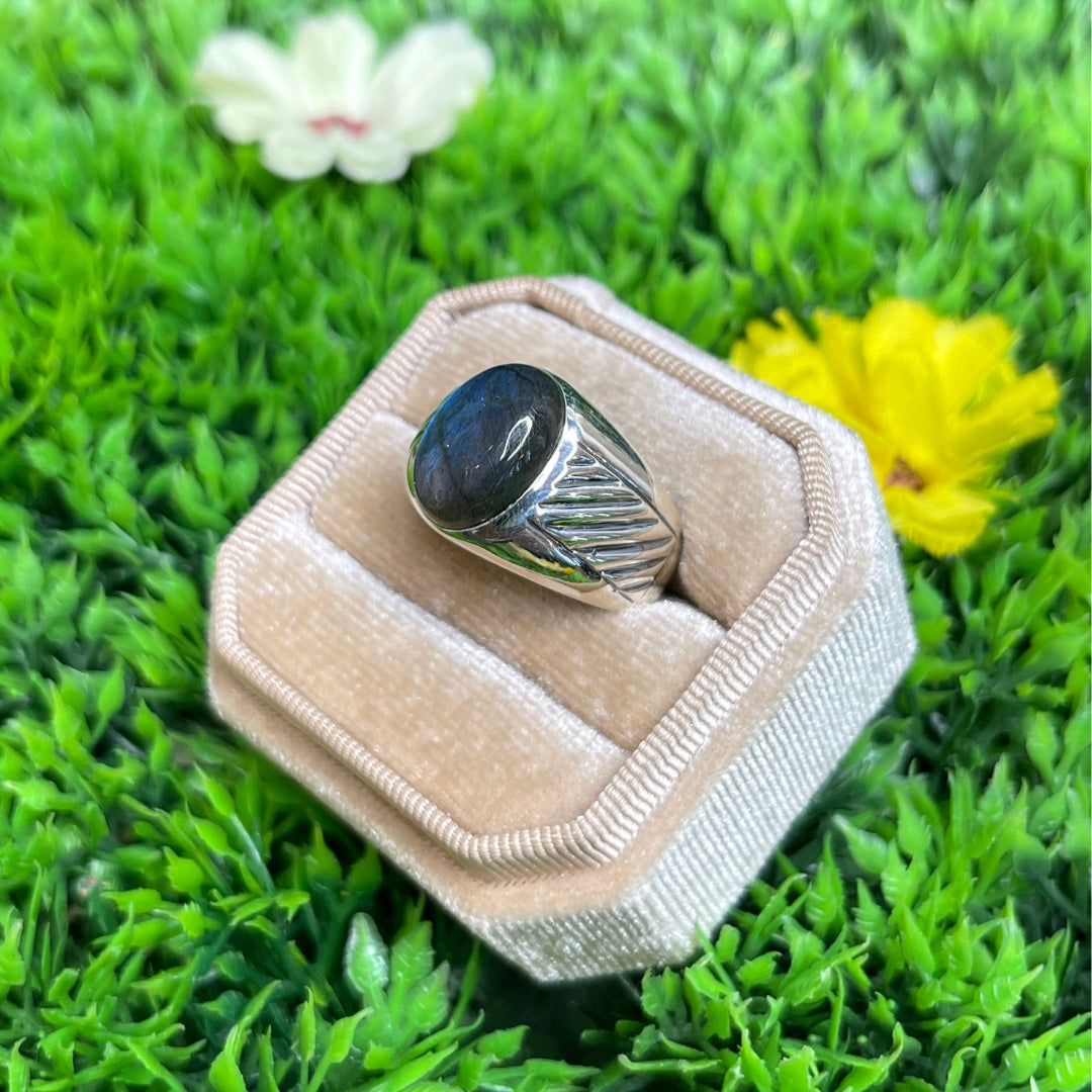 Chevalière Argent Labradorite Rayé #4