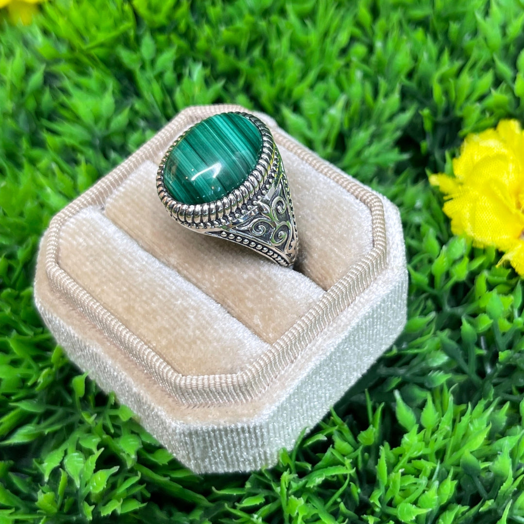 Chevalière Argent Malachite Celte #2