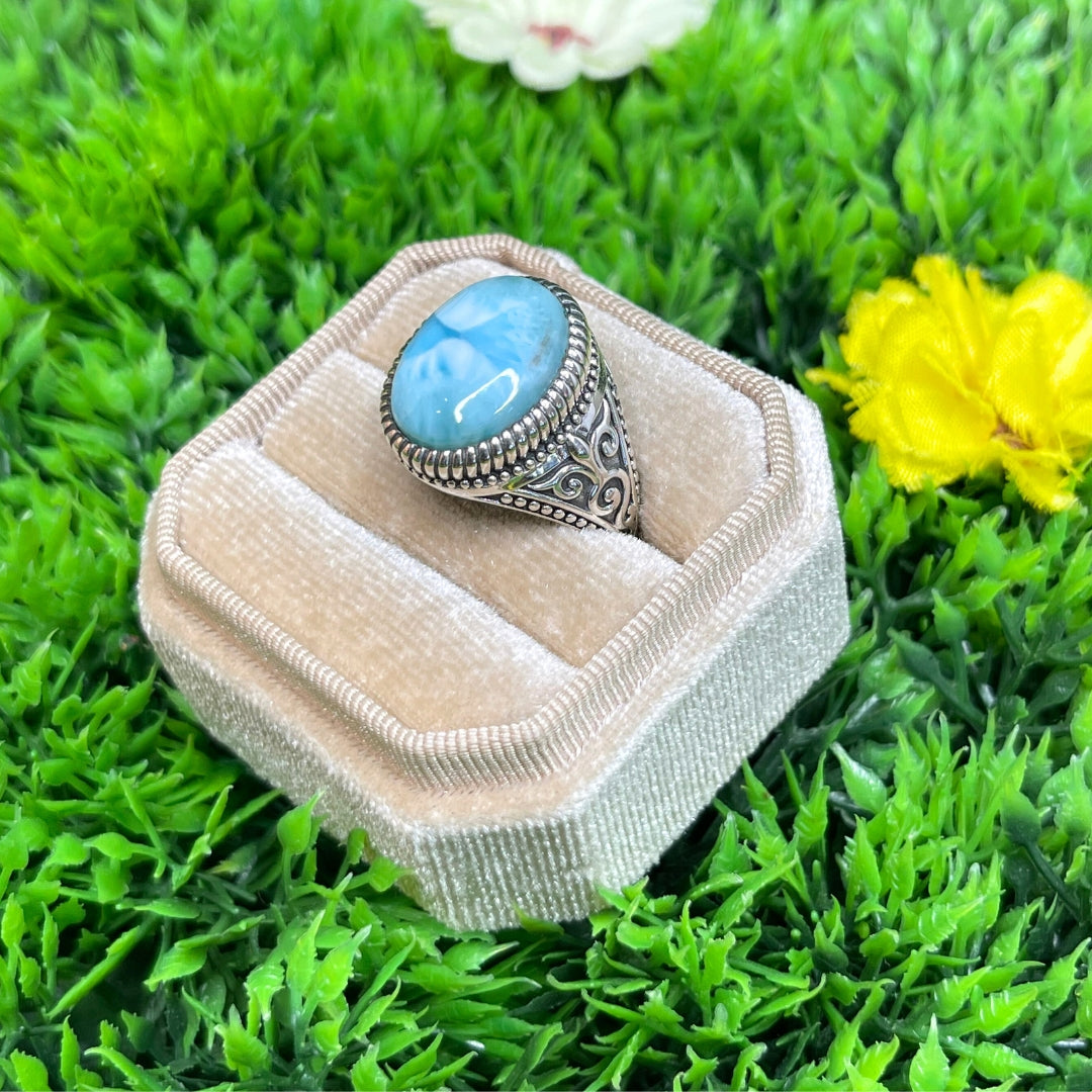 Chevalière Argent Larimar Celte #3