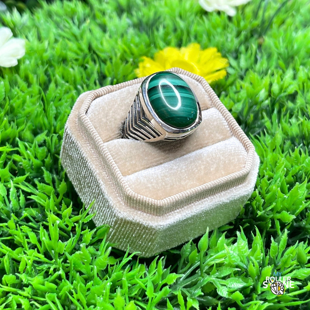 Chevalière Argent Malachite Bataille #1