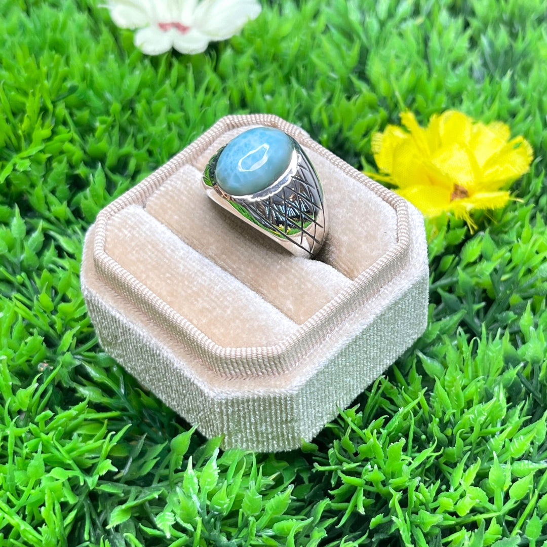 Chevalière Argent Larimar Arlequin #2