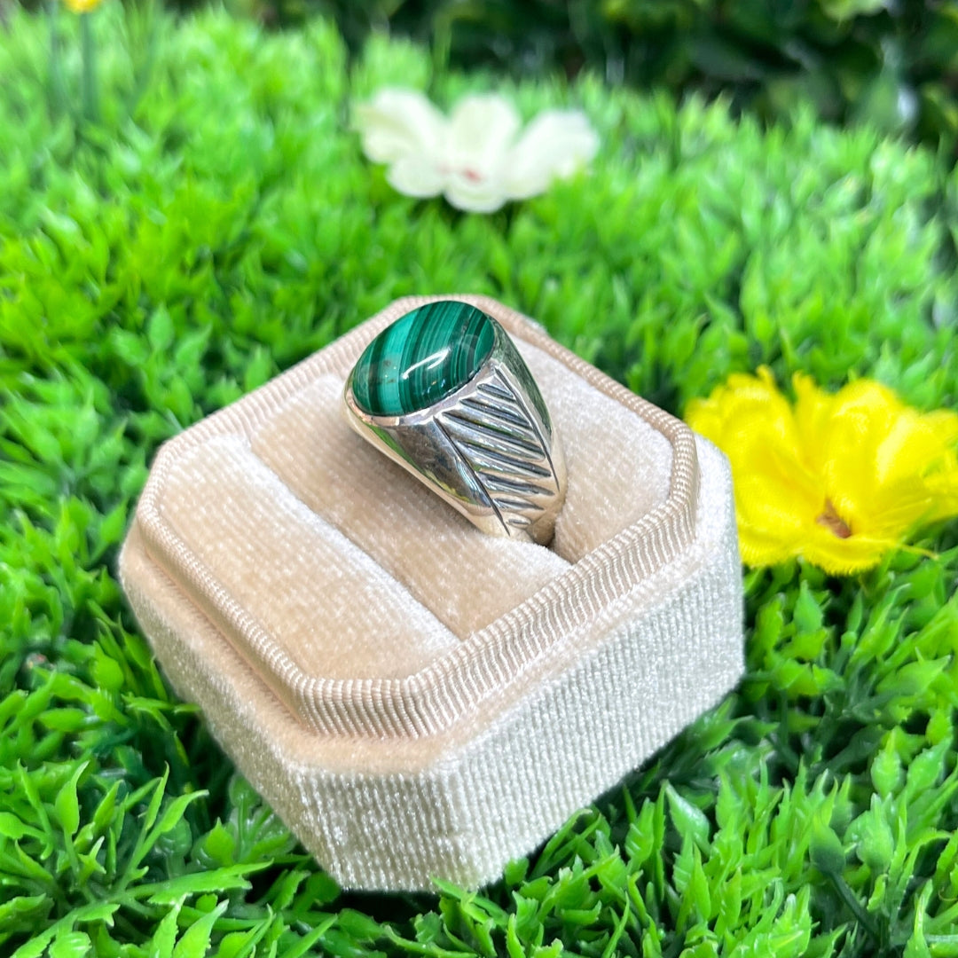 Chevalière Argent Malachite Rayé #2