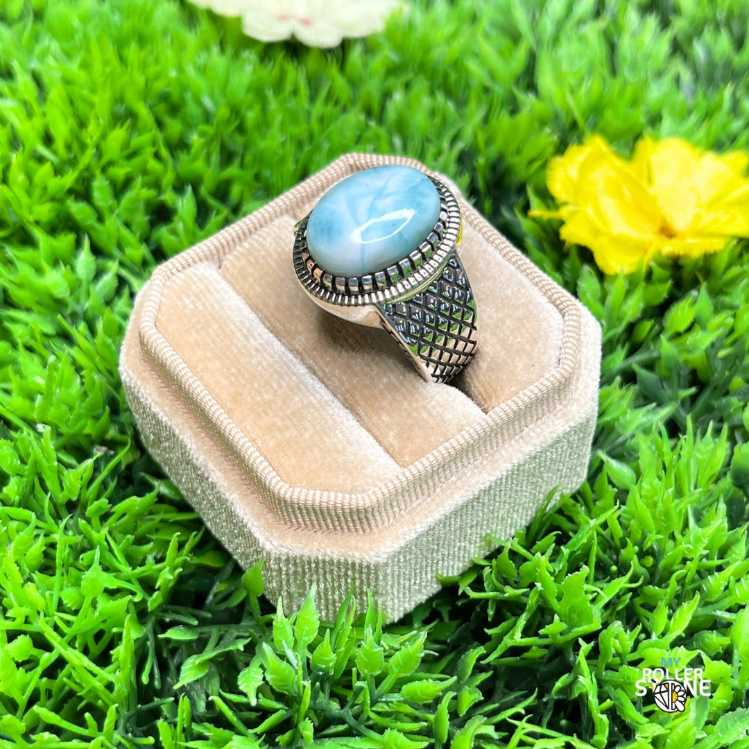 Chevalière Argent Larimar Damier #1