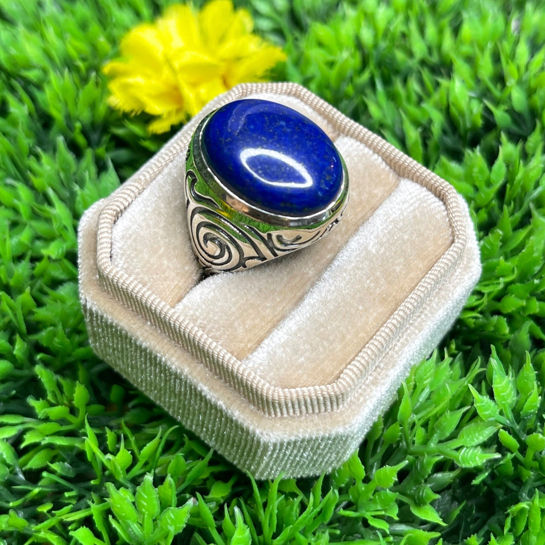 Chevalière Argent Lapis Lazuli Tribal #2