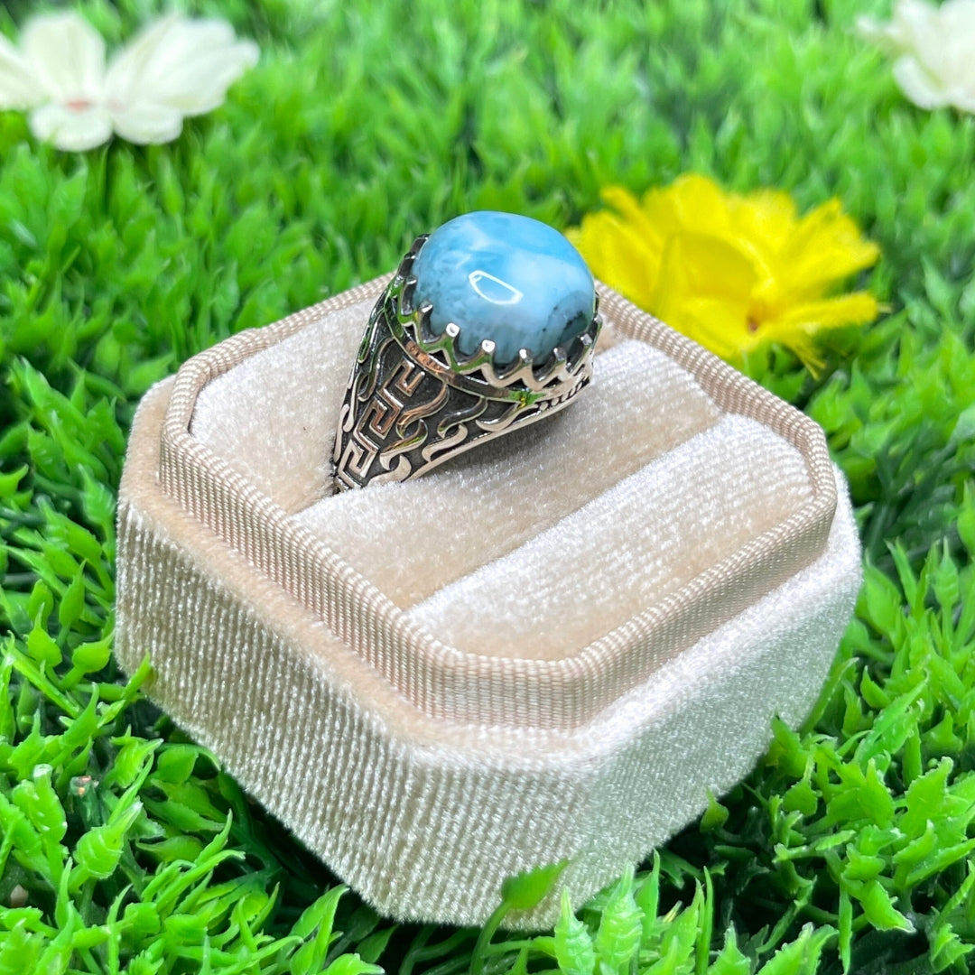 Chevalière Argent Larimar Flamme #2