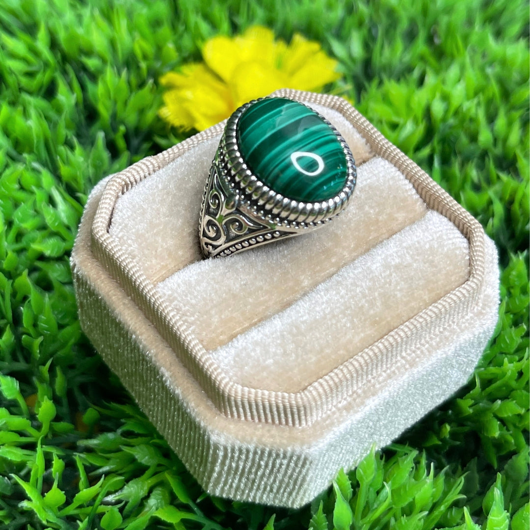 Chevalière Argent Malachite Celte #3