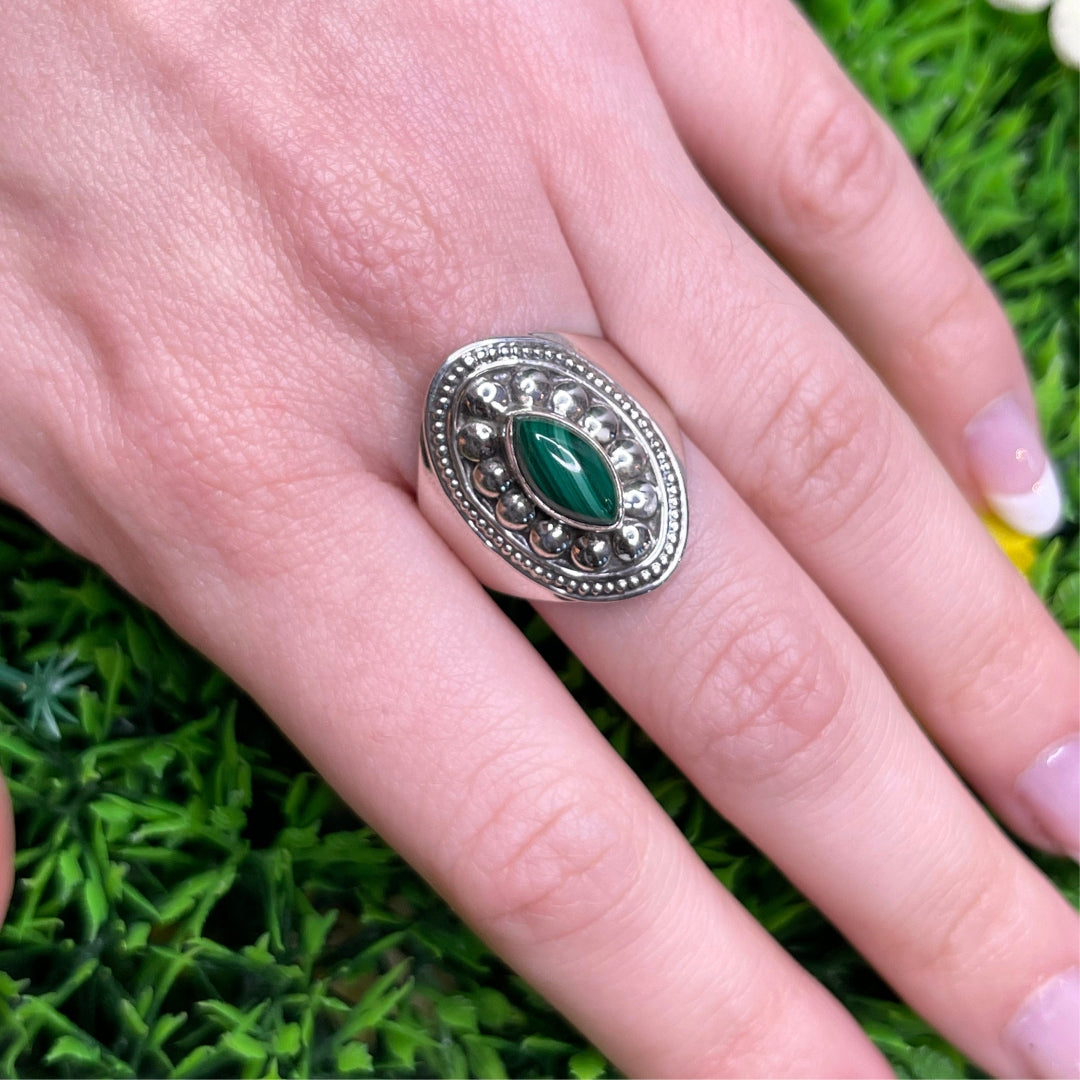 Bague Argent Malachite #5