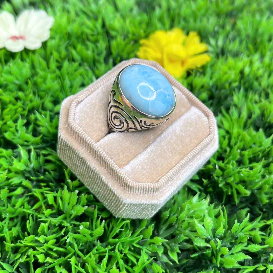 Chevalière Argent Larimar Tribal #1