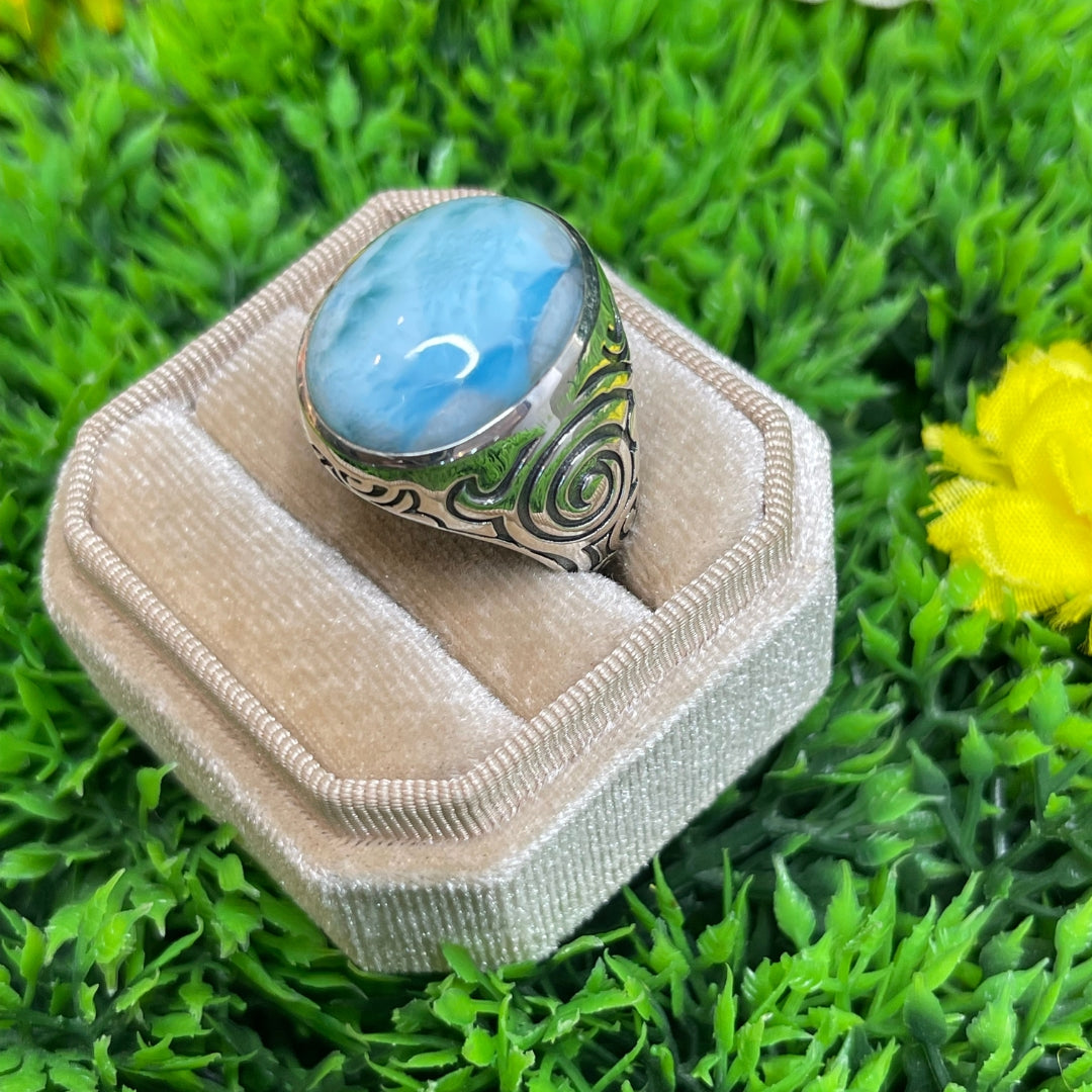 Chevalière Argent Larimar Tribal #3