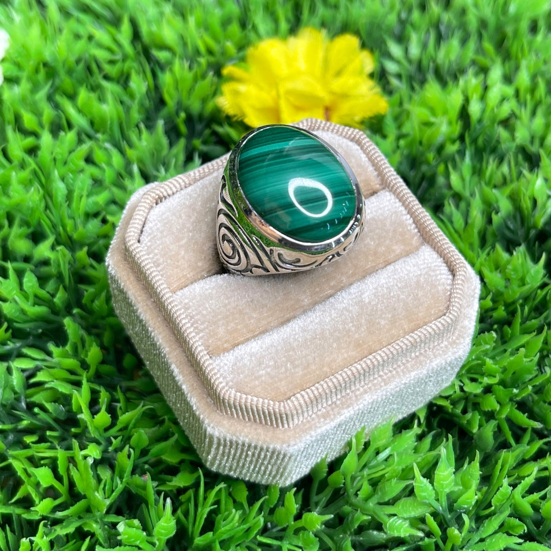 Chevalière Argent Malachite Tribal #1