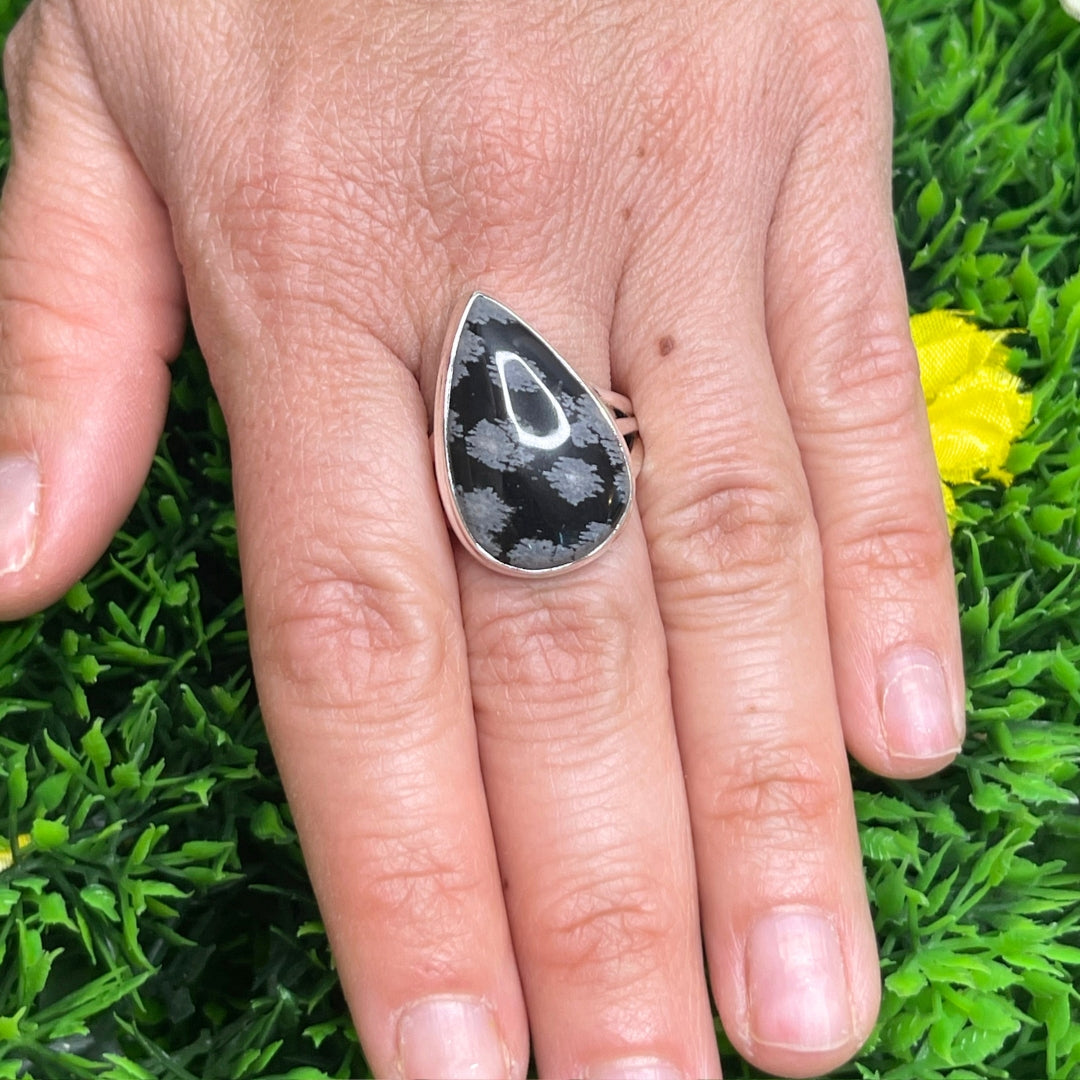 Bague Obsidienne Flocon de Neige #2