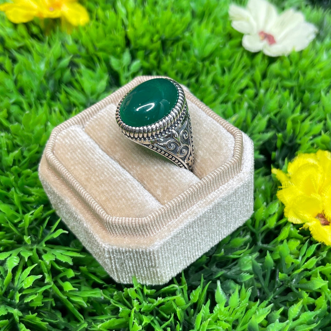 Chevalière Argent Onyx Vert Celte