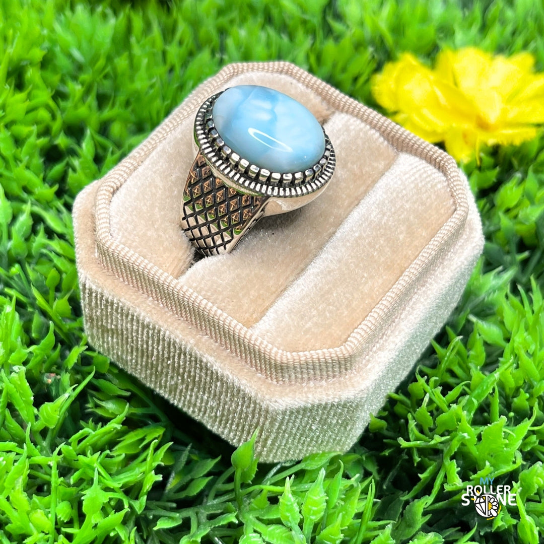 Chevalière Argent Larimar Damier #5