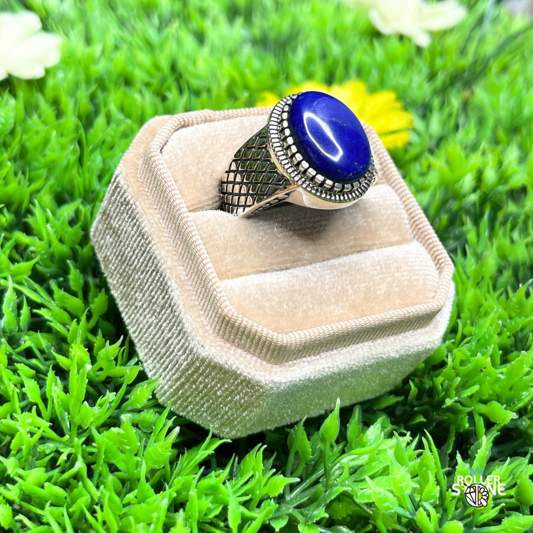 Chevalière Argent Lapis Lazuli Damier #3