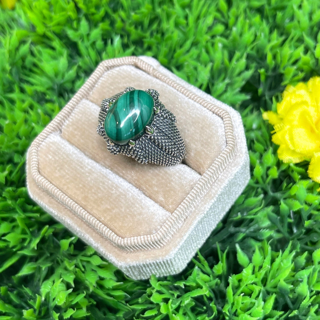 Chevalière Argent Malachite Griffe #2