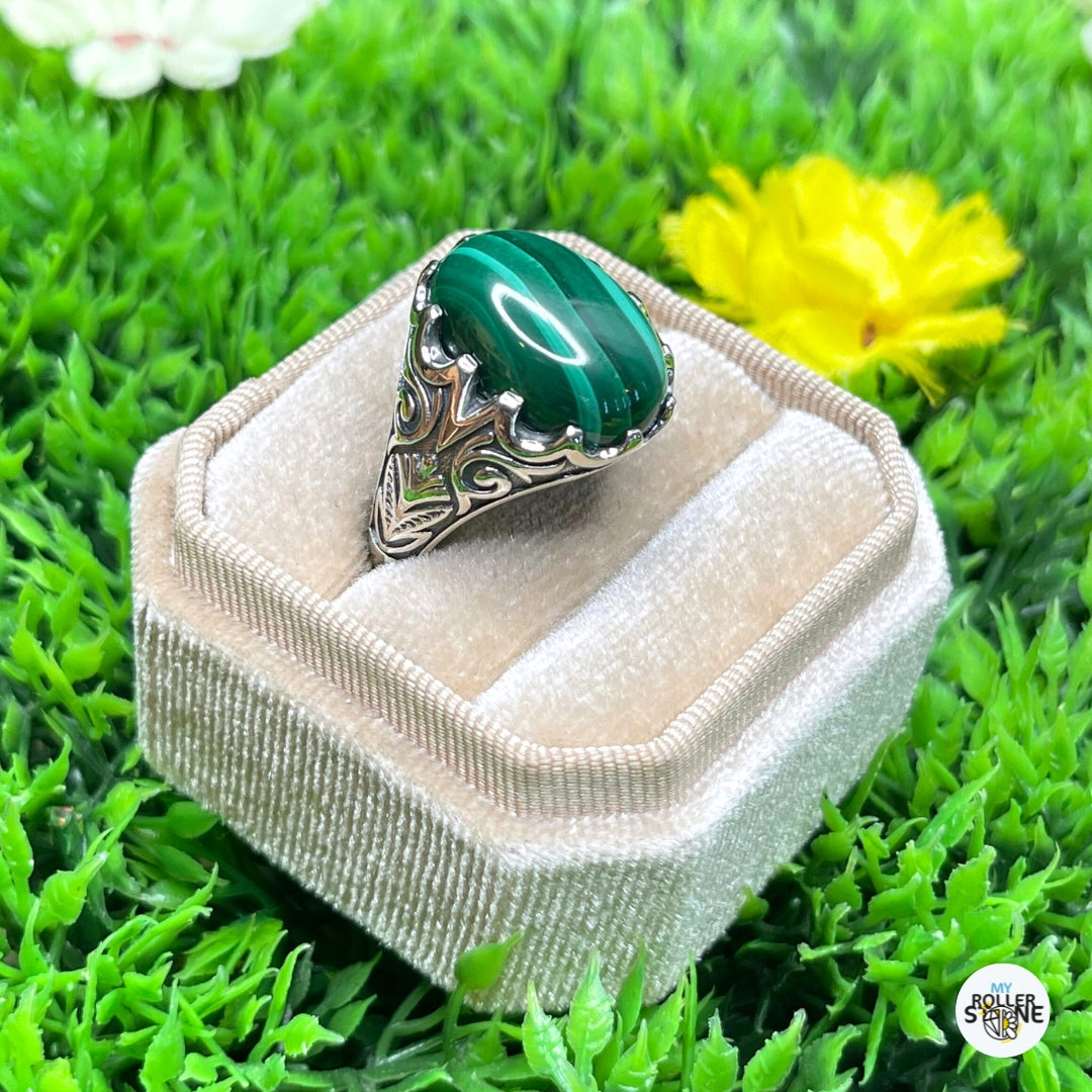 Chevalière Argent Malachite Paon #4