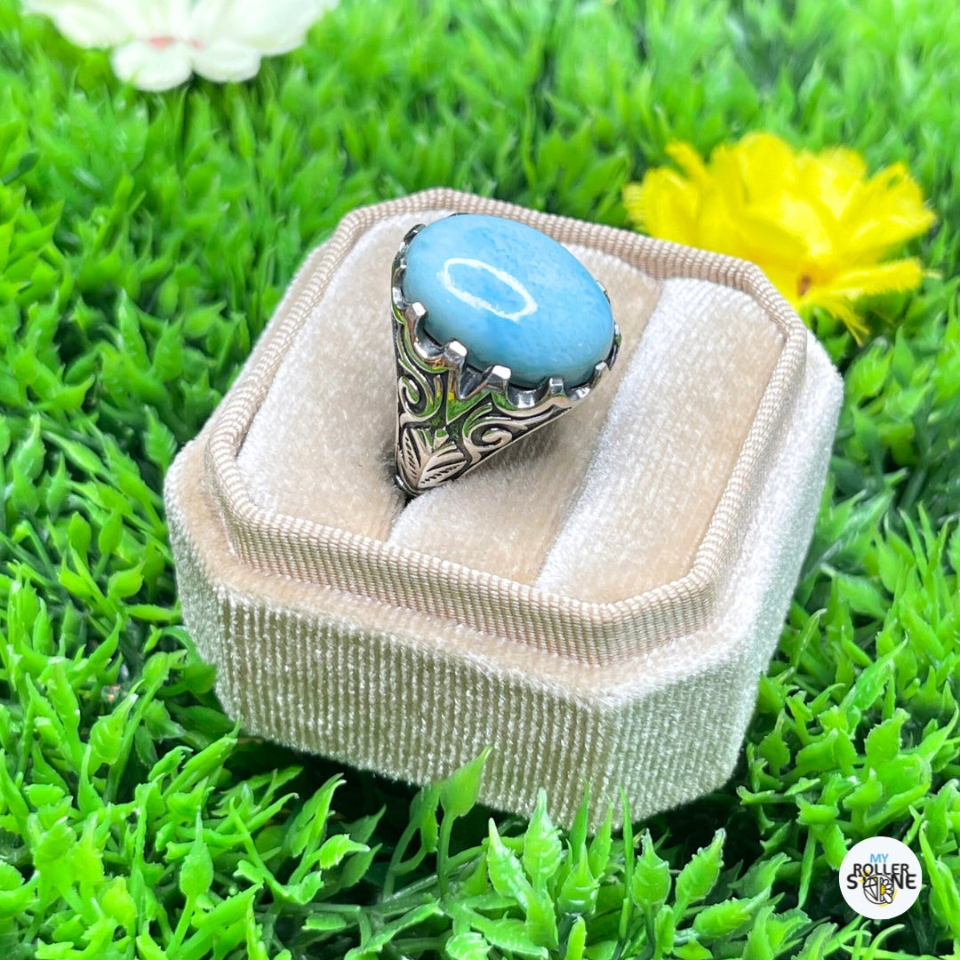 Chevalière Argent Larimar Paon #1