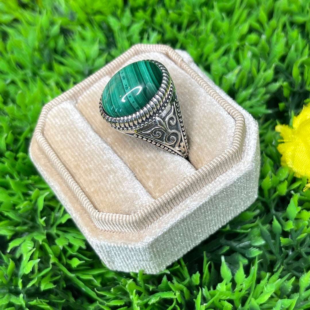 Chevalière Argent Malachite Celte #4