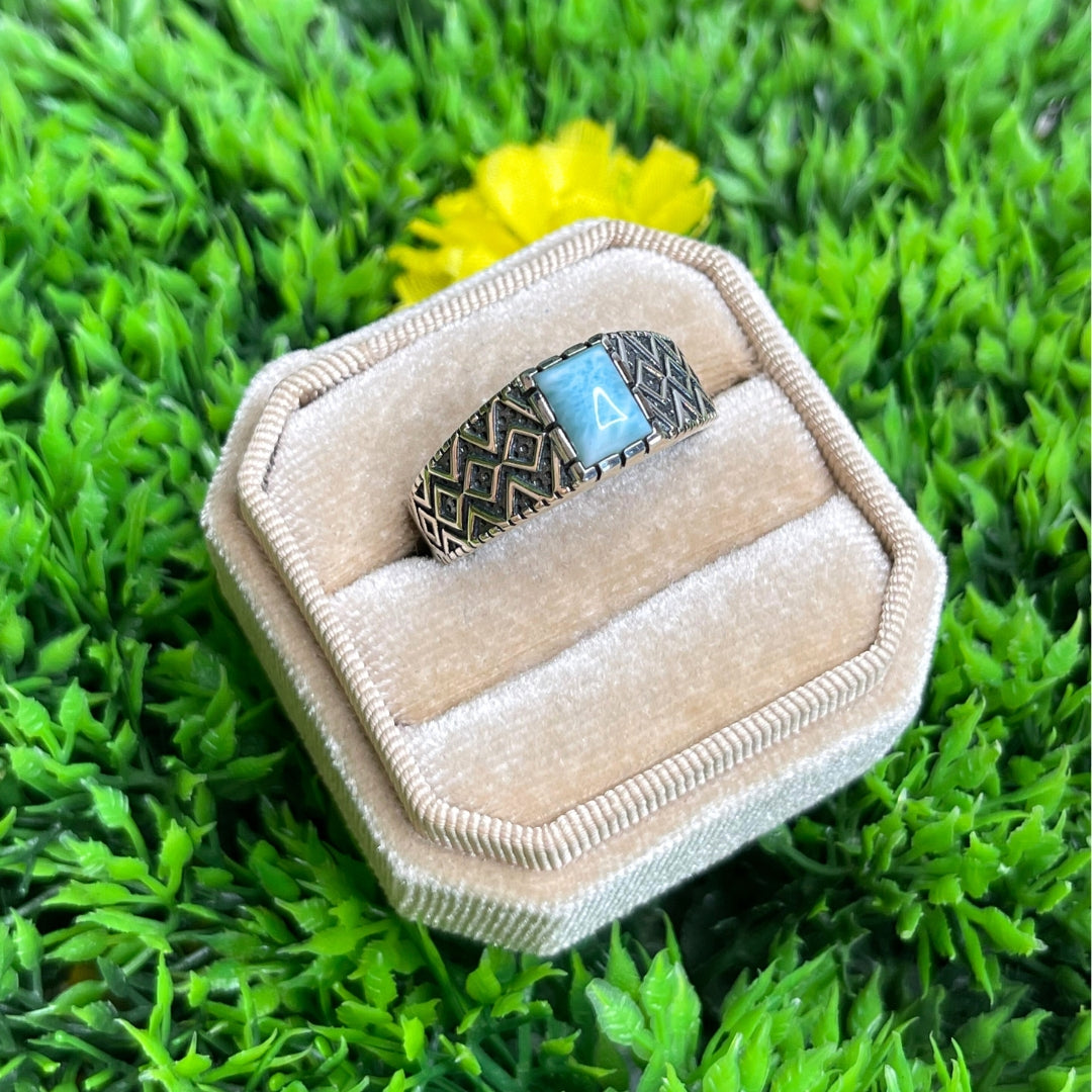 Chevalière Argent Larimar Losange #9