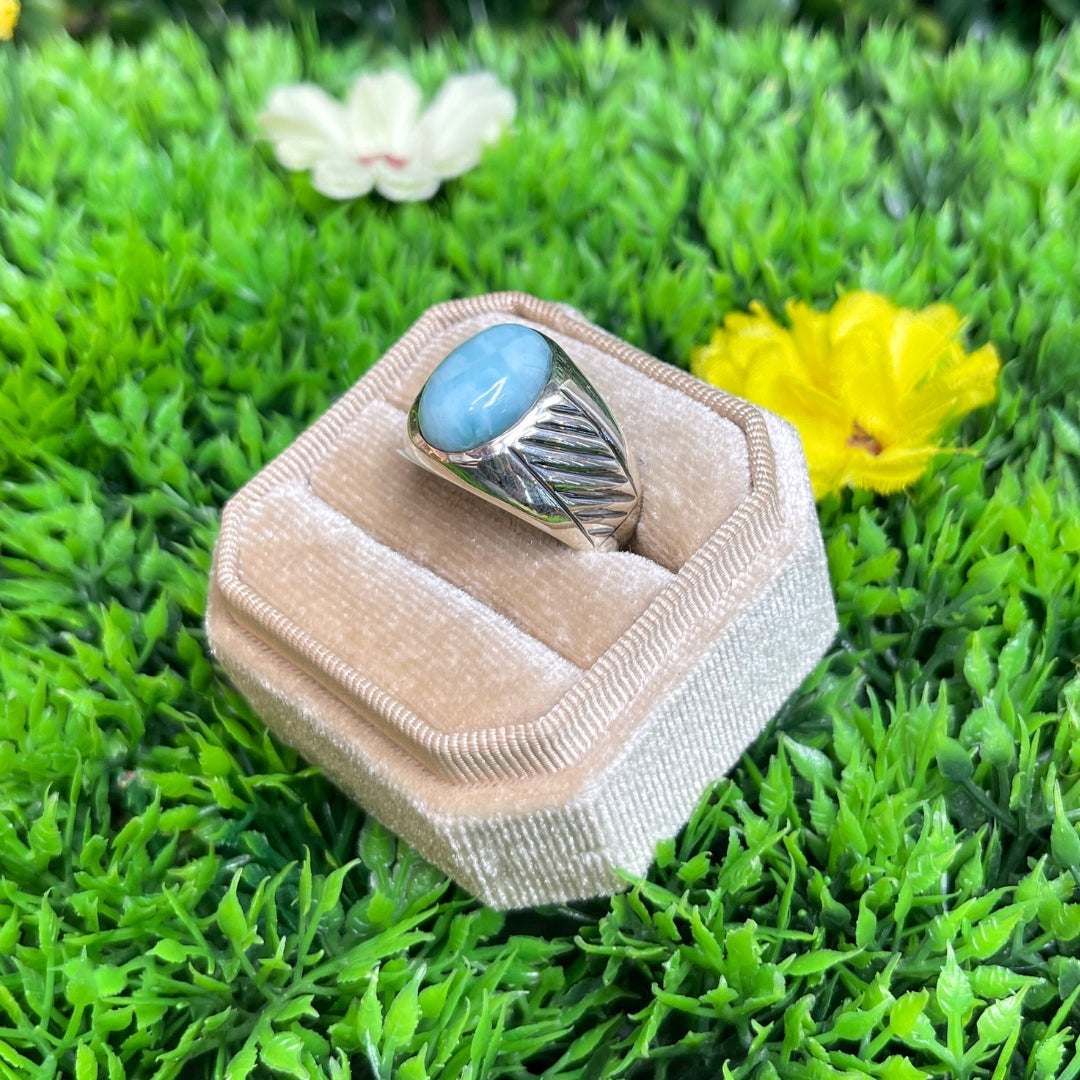 Chevalière Argent Larimar Rayé #1