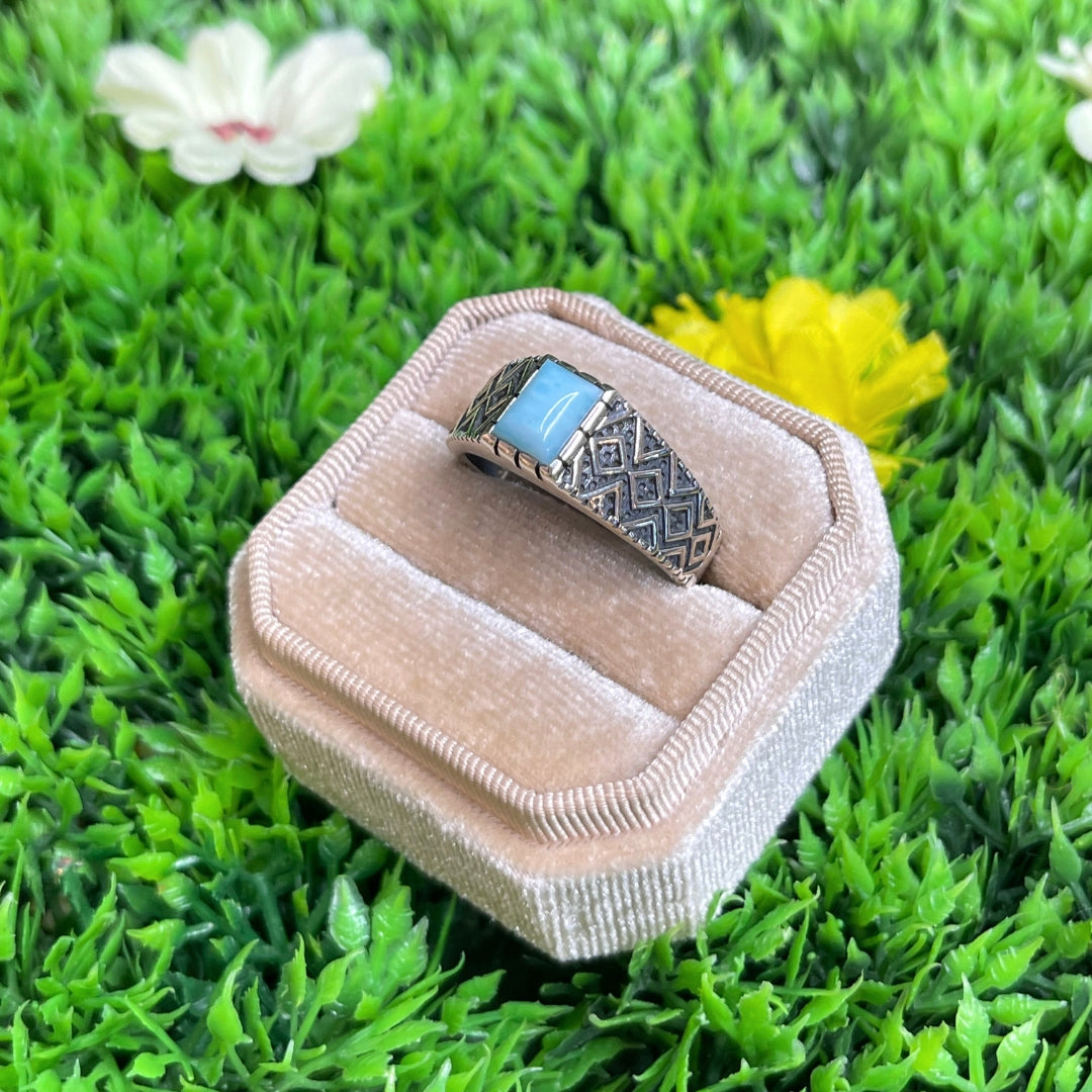 Chevalière Argent Larimar Losange #3