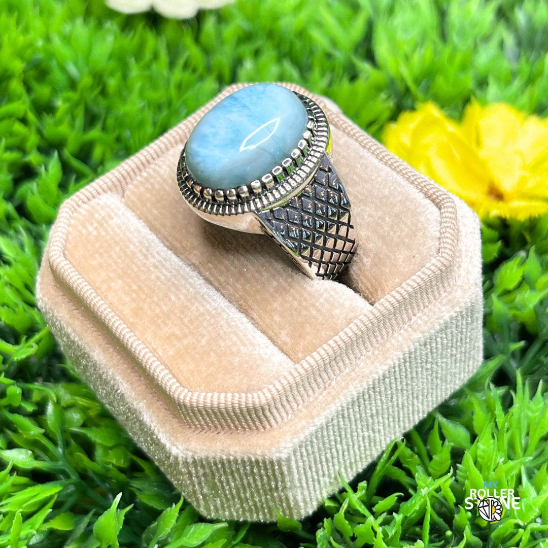 Chevalière Argent Larimar Damier #3