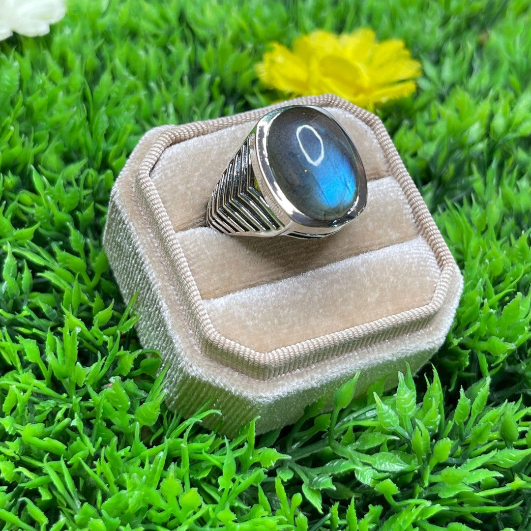 Chevalière Argent Labradorite Bataille #5