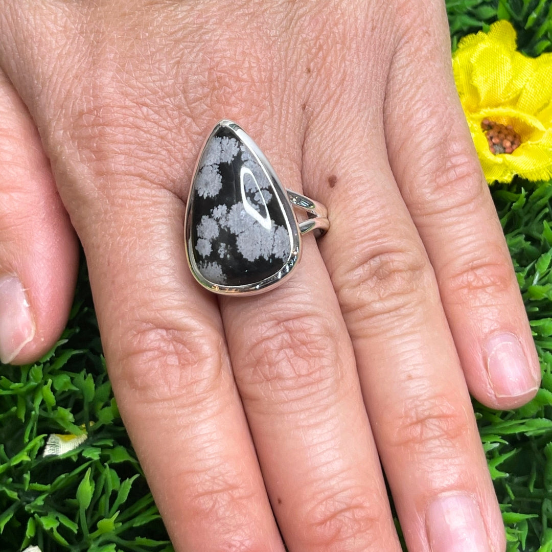 Bague Obsidienne Flocon de Neige #12