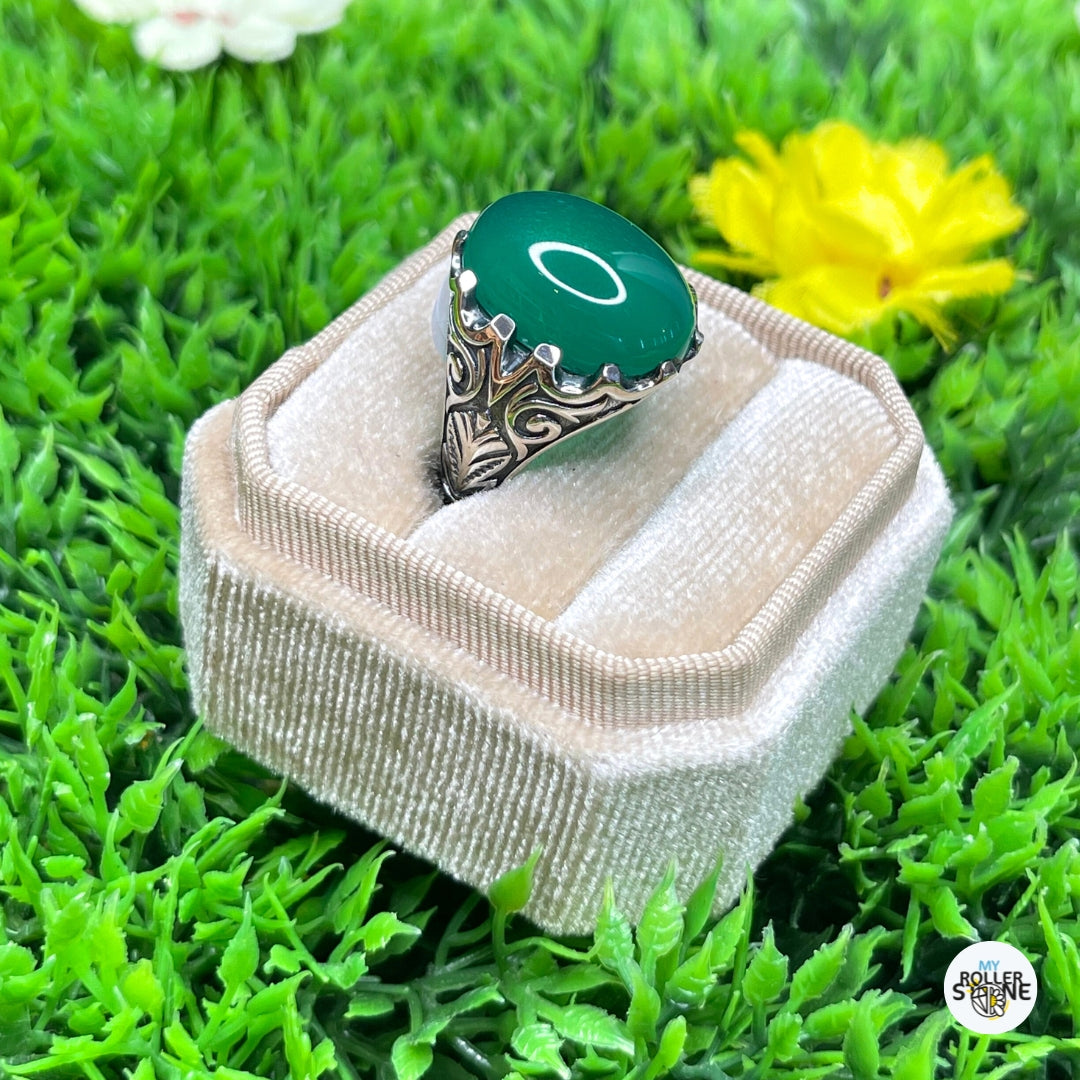 Chevalière Argent Onyx Vert Paon