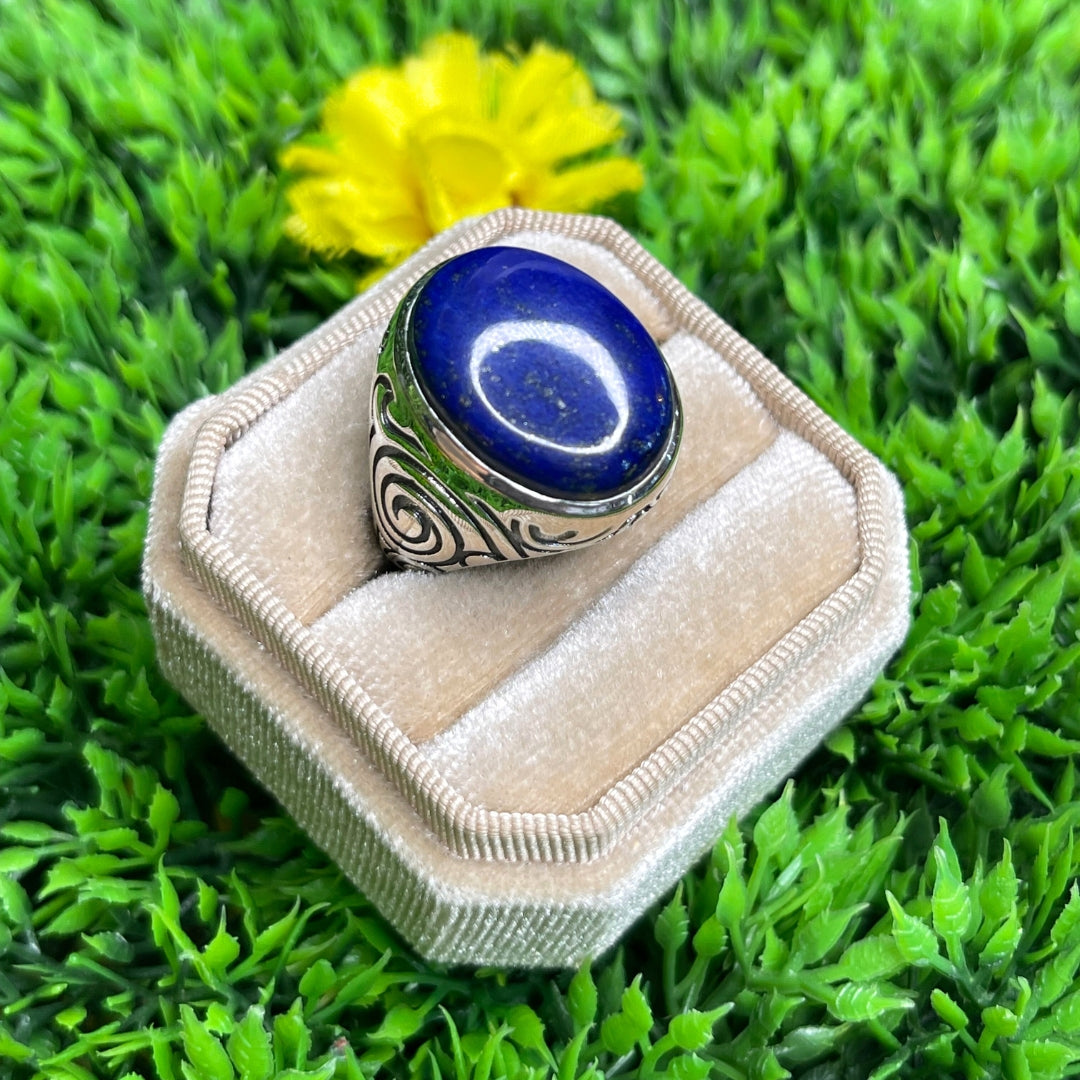 Chevalière Argent Lapis Lazuli Tribal #1