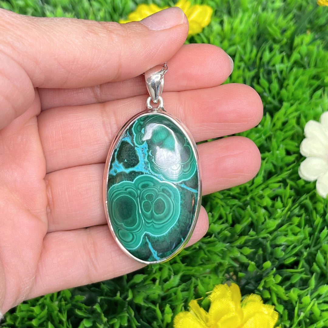 Pendentif Argent Malachite Chrysocolle #3