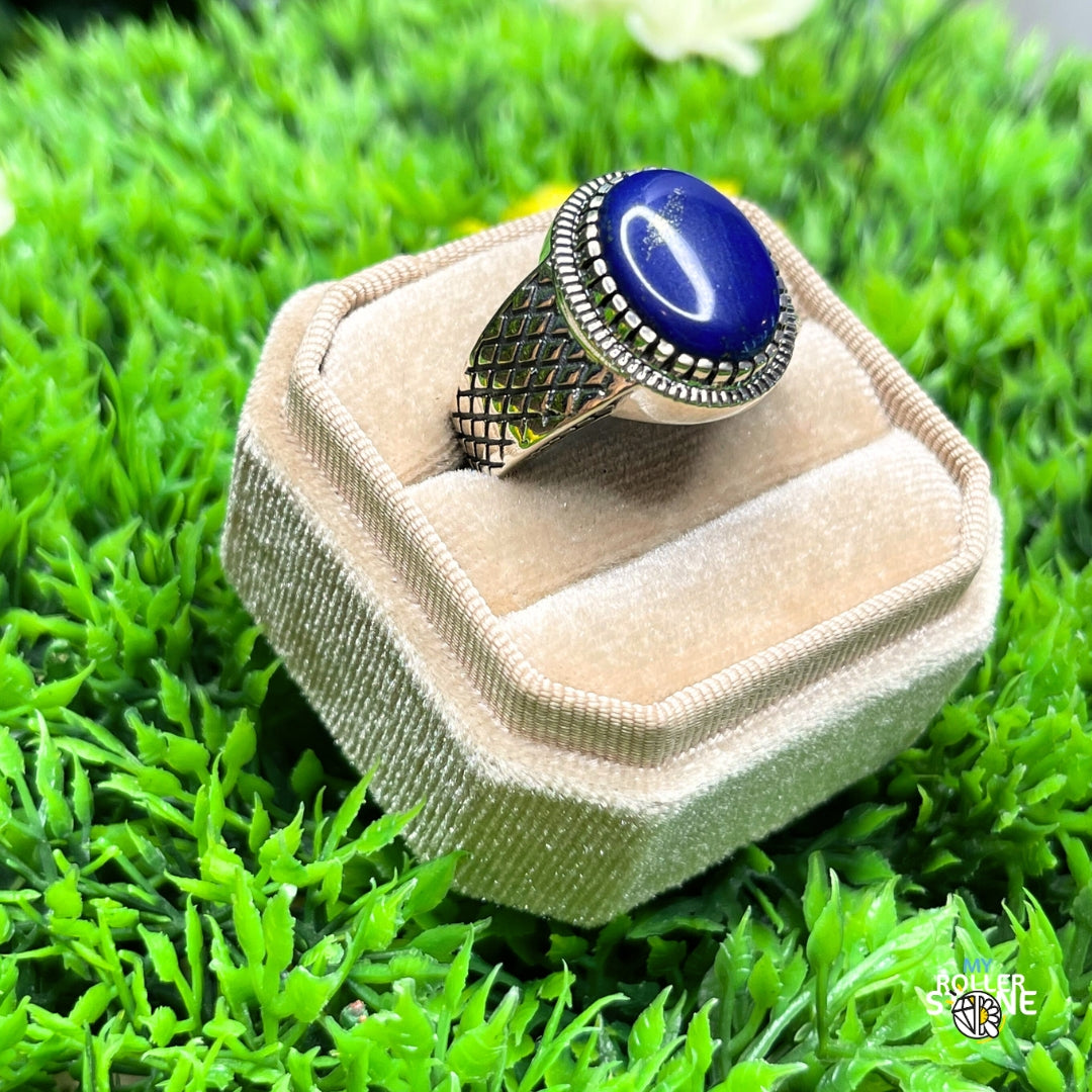 Chevalière Argent Lapis Lazuli Damier #1