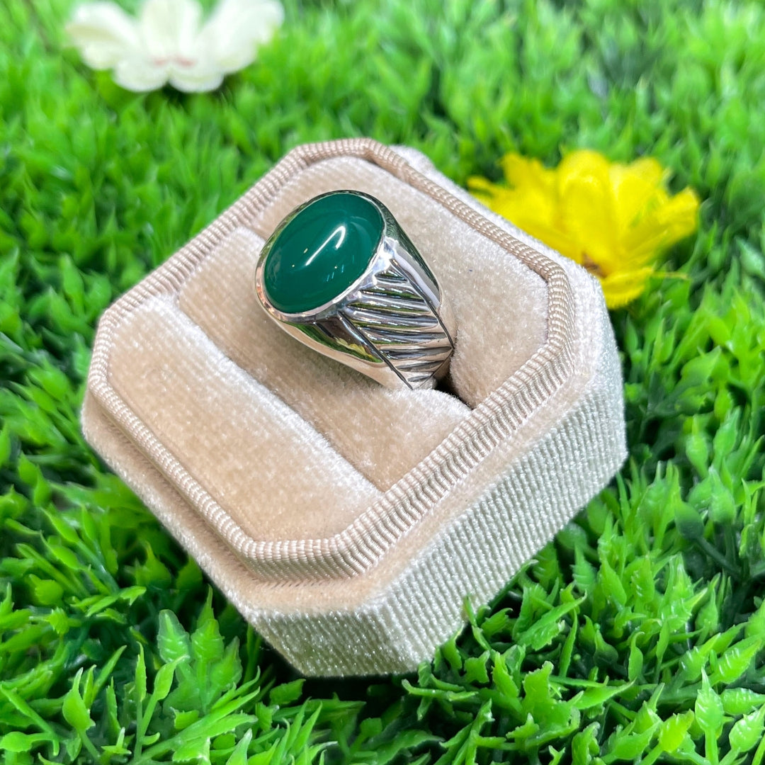 Chevalière Argent Onyx Vert Rayé