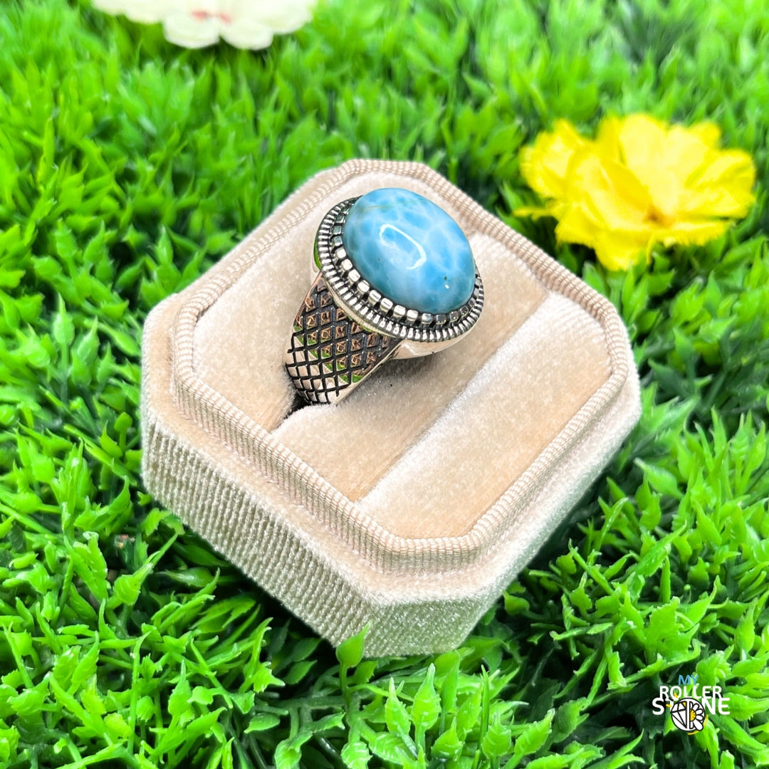 Chevalière Argent Larimar Damier #4