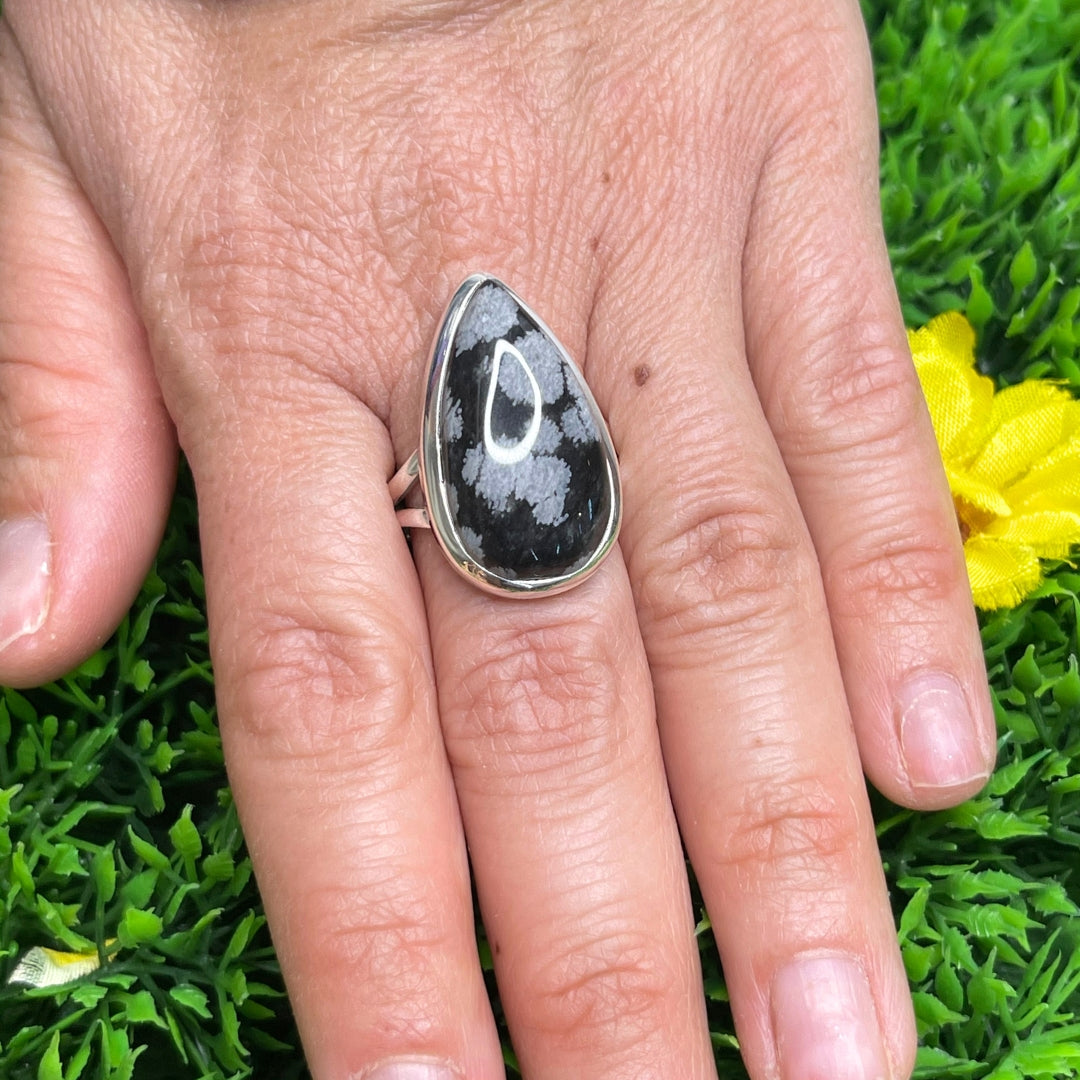 Bague Obsidienne Flocon de Neige #4