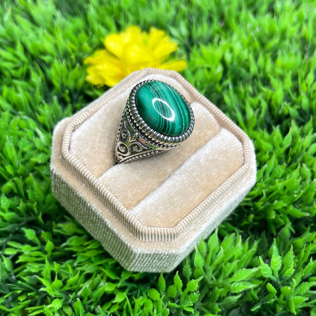 Chevalière Argent Malachite Celte #1