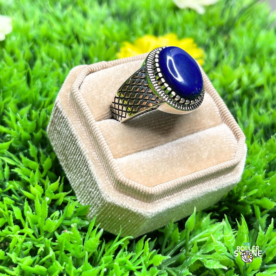 Chevalière Argent Lapis Lazuli Damier #2