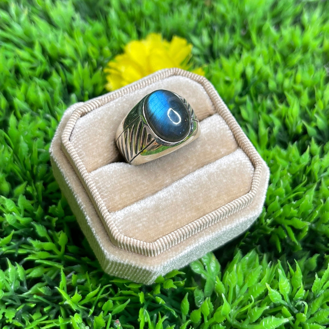 Chevalière Argent Labradorite Rayé #3