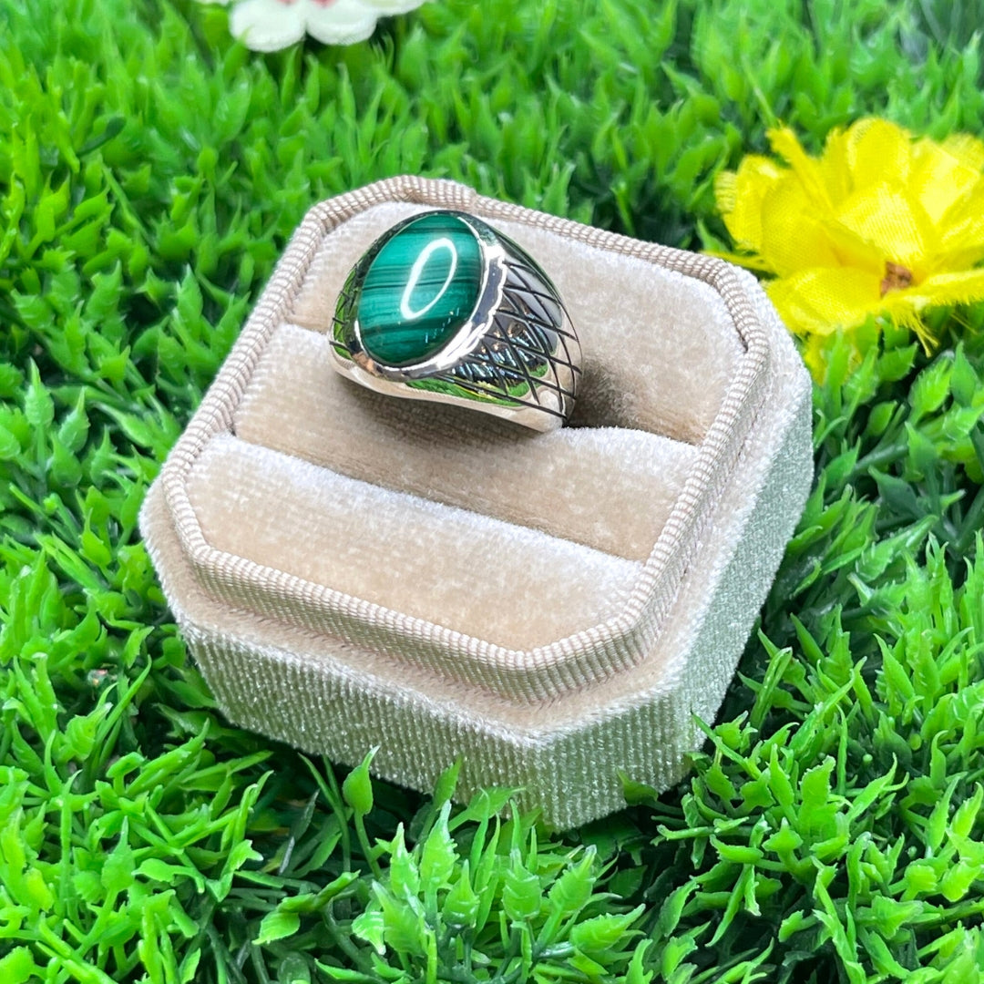 Chevalière Argent Malachite Arlequin #3