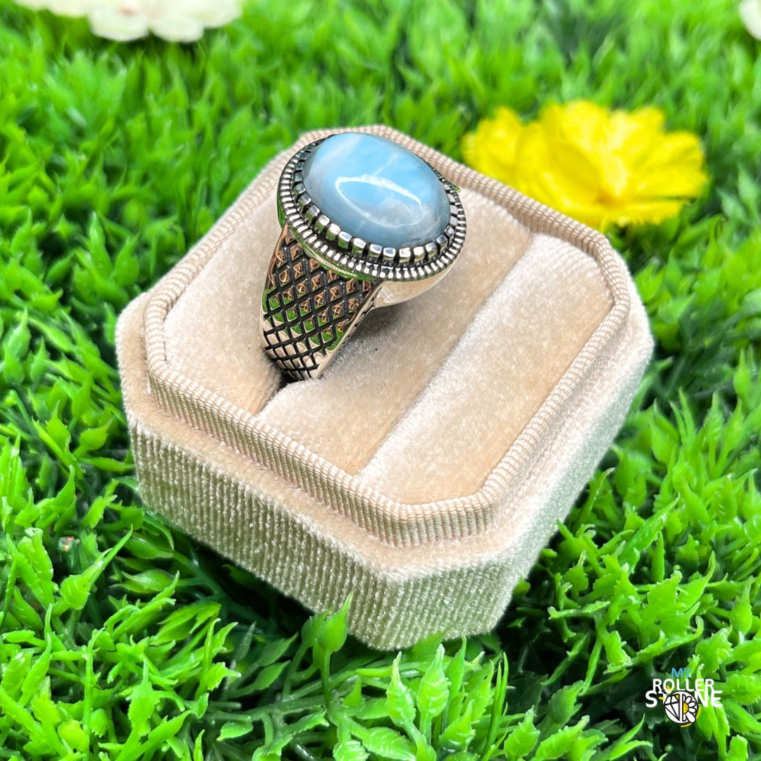 Chevalière Argent Larimar Damier #2