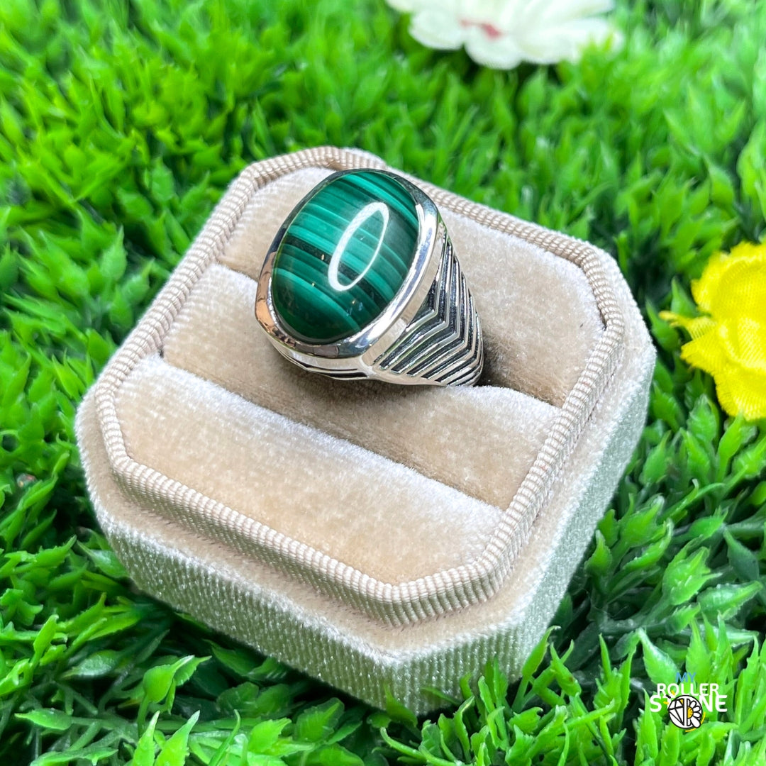 Chevalière Argent Malachite Bataille #3