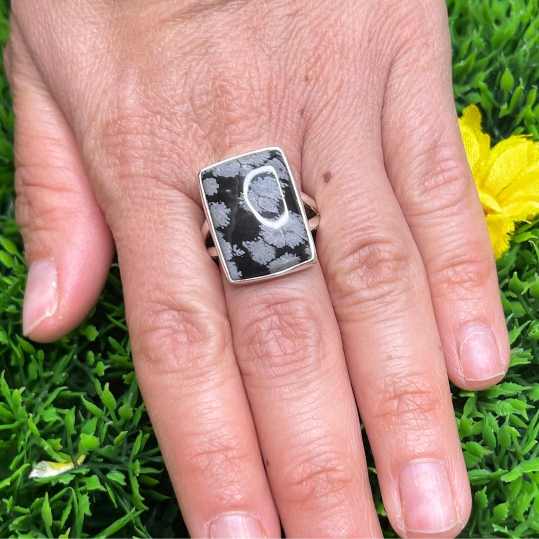 Bague Obsidienne Flocon de Neige #10