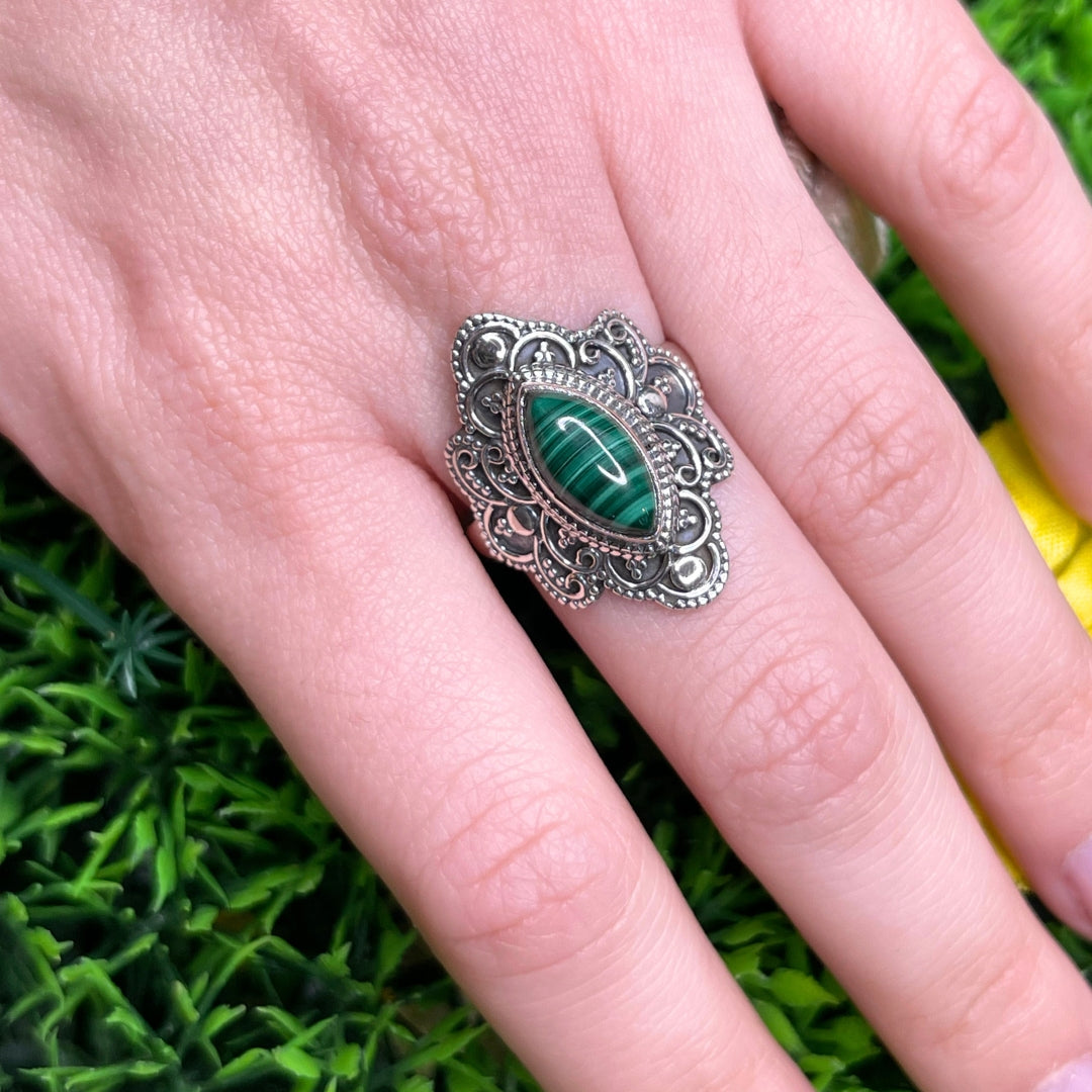 Bague Argent Malachite #7