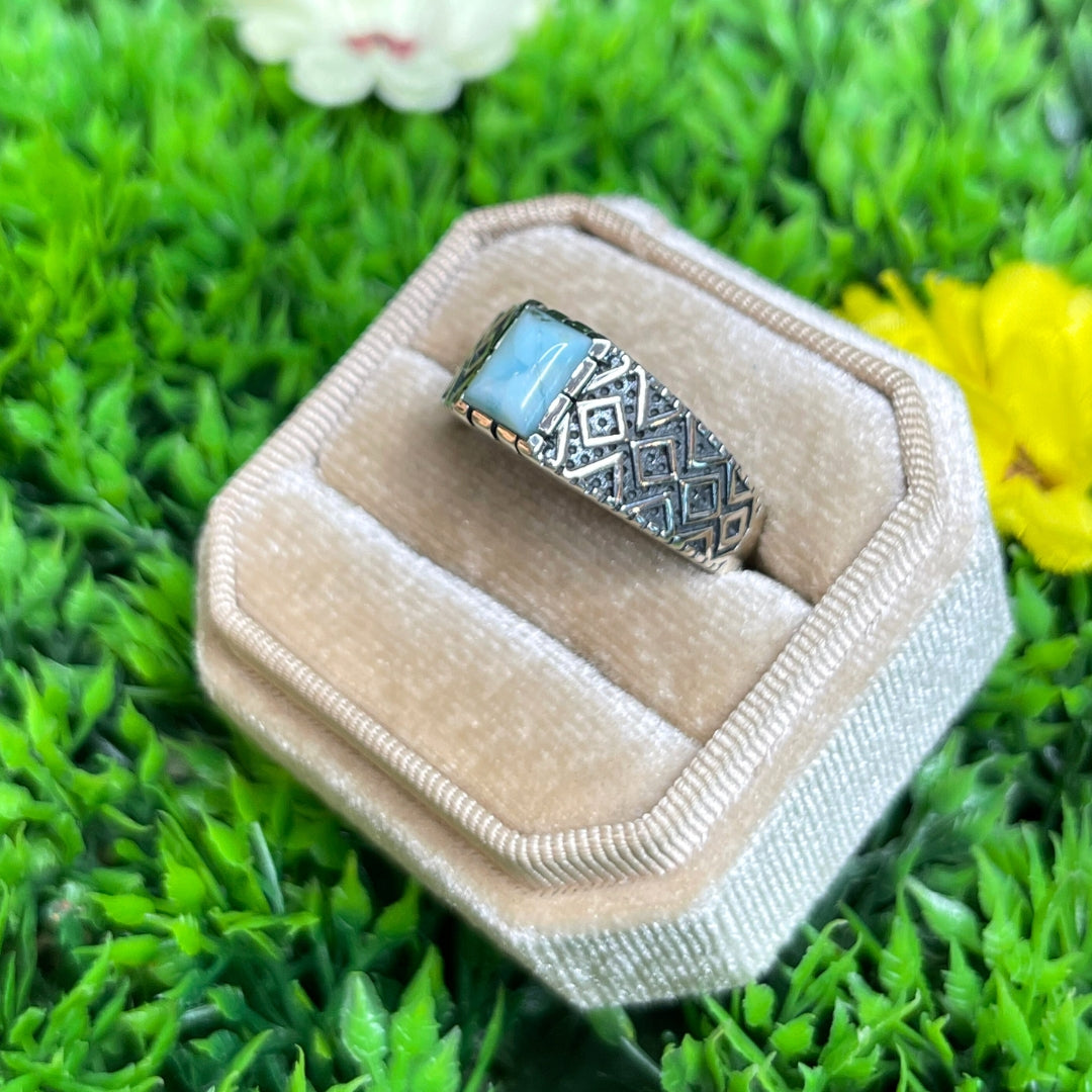 Chevalière Argent Larimar Losange #6