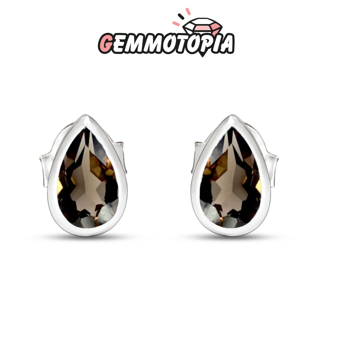 Boucles d&#39;oreilles Quartz fumé Poire 5X3 MM