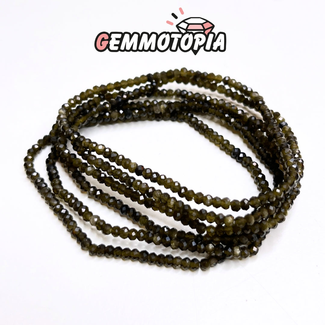 Bracelet Facettée Obsidienne Dorée